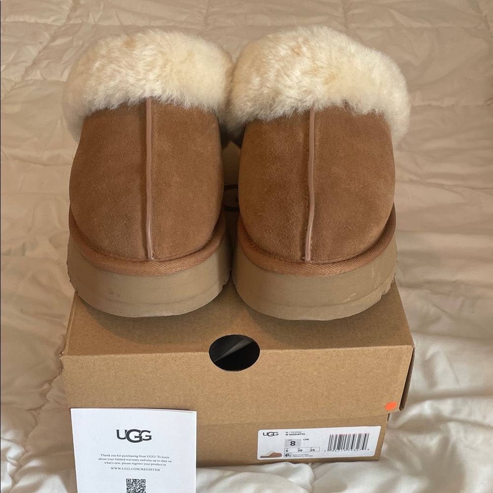 UGG Tan and Cream Disquette Sheepskin Slippers